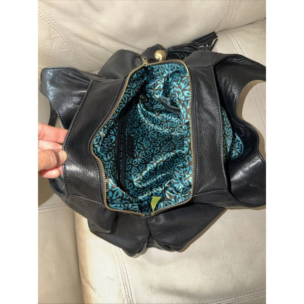 Sigrid Olsen Hobo Shoulder Leather Bag Black Tassel